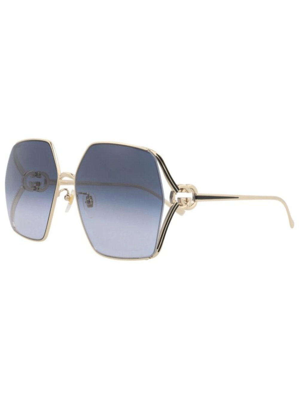 New Gucci Women's Sunglasses Square Rectangle Metal Frame Gold Gold Grey